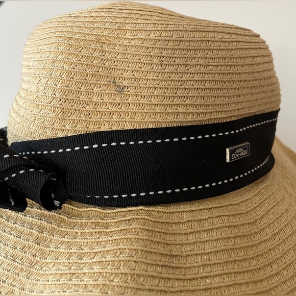 Cov-ver Women’s OS Tan Hat Natural Fiber Wide Brim Wrapped Band Bow Black Summer - Picture 11 of 11